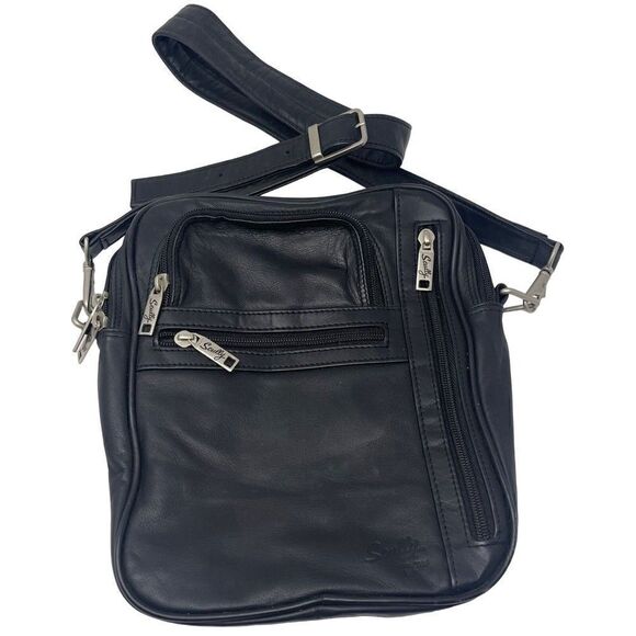 Scully messenger bag medium size Black leather Crossbody BoxU - Picture 2 of 9